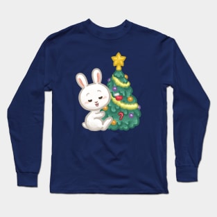 Bunny Hugging a Christmas Tree Long Sleeve T-Shirt